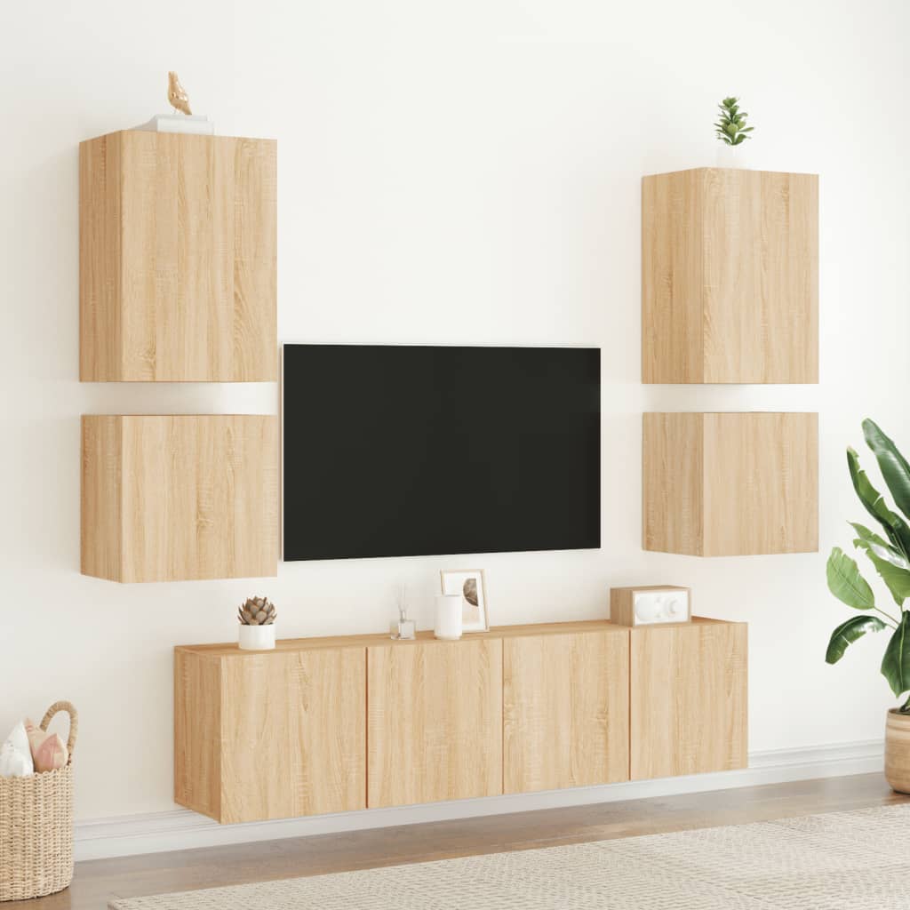 vidaXL Mobili TV a Muro 6pz Rovere Sonoma in Legno Multistrato