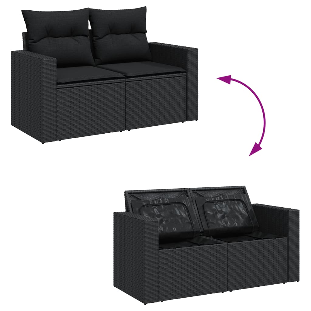 vidaXL Set Divani da Giardino 14pz con Cuscini in Polyrattan Nero