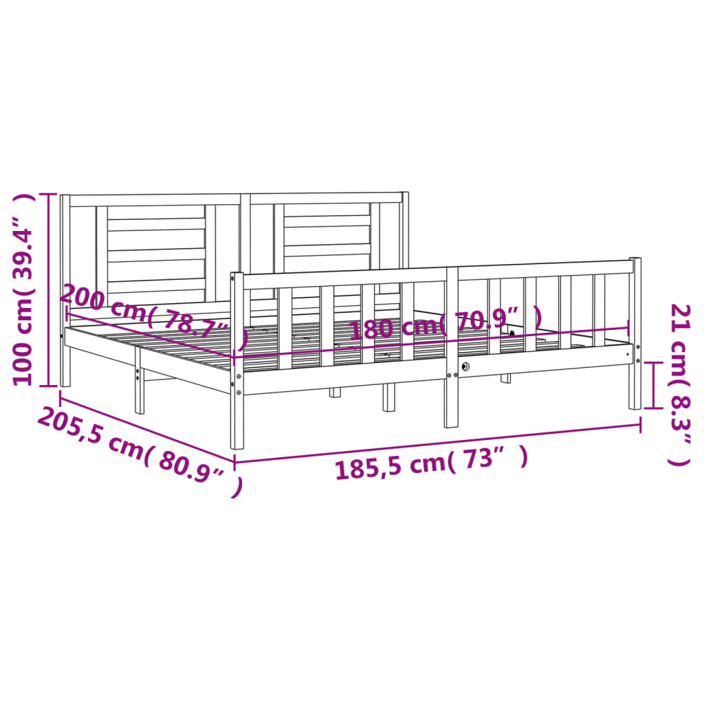 vidaXL Giroletto con Testiera Super King Size in Legno Massello