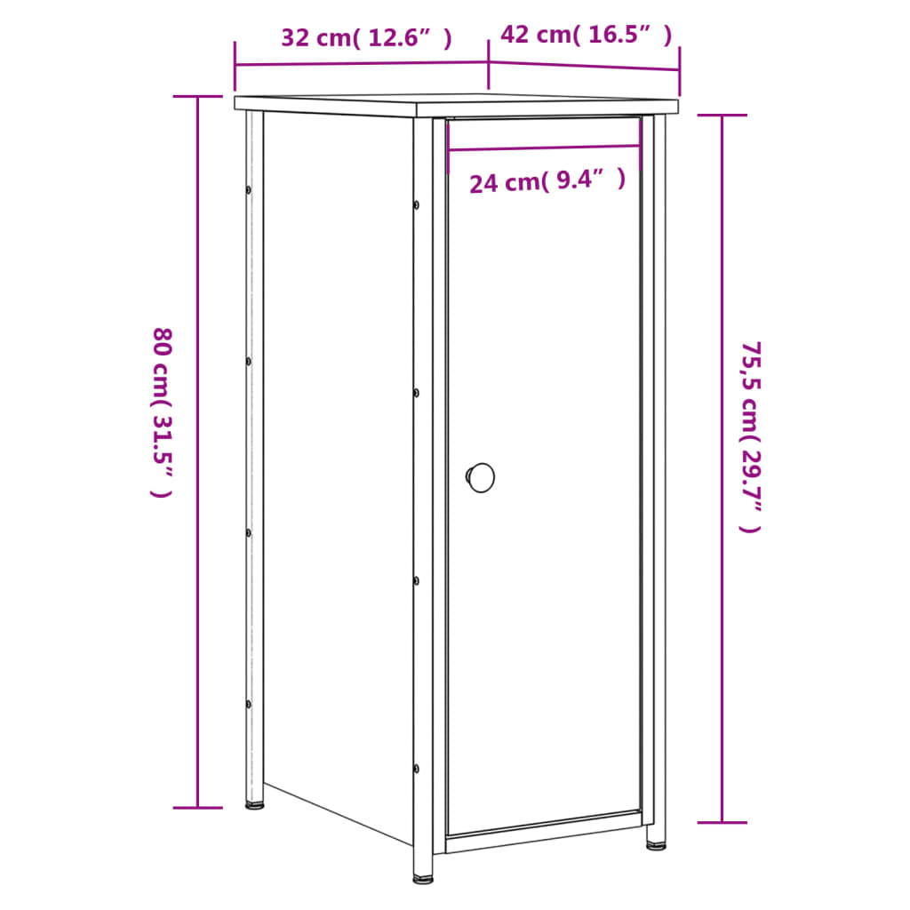 vidaXL Comodino Nero 32x42x80 cm in Legno Multistrato