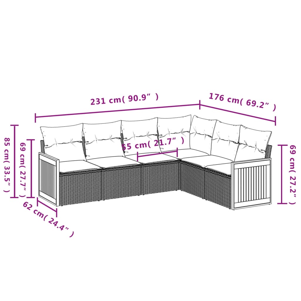 vidaXL Set Divano da Giardino 6 pz con Cuscini Beige in Polyrattan