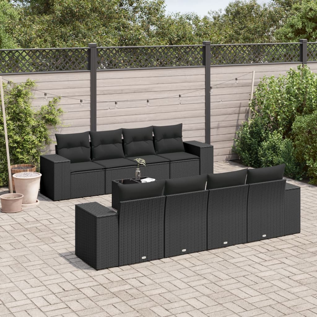 vidaXL Set Divani da Giardino 9 pz con Cuscini Nero in Polyrattan