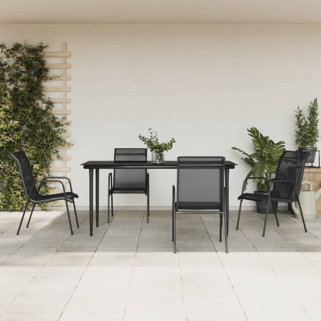 vidaXL Set da Pranzo da Giardino 5 pz Nero in Acciaio e Textilene