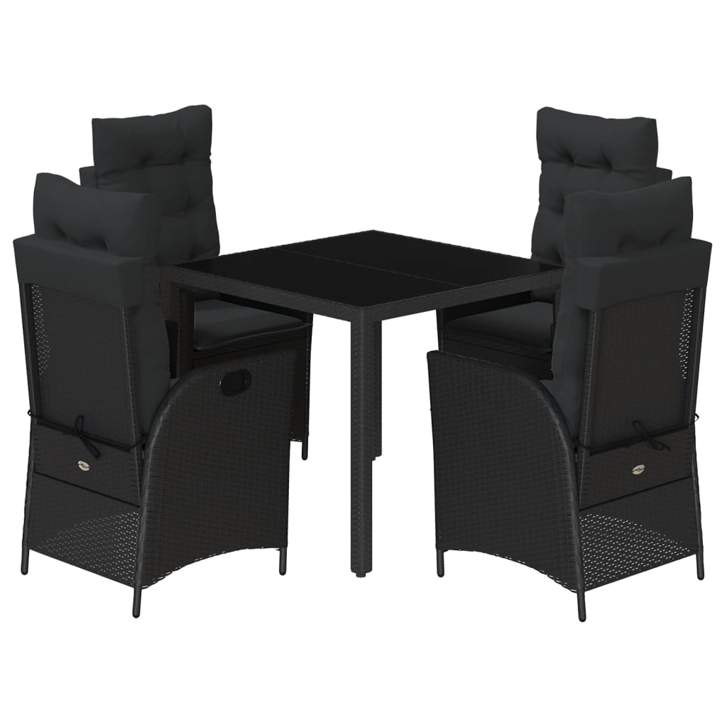 vidaXL Set da Pranzo da Giardino 5 pz Nero con Cuscini in Polyrattan