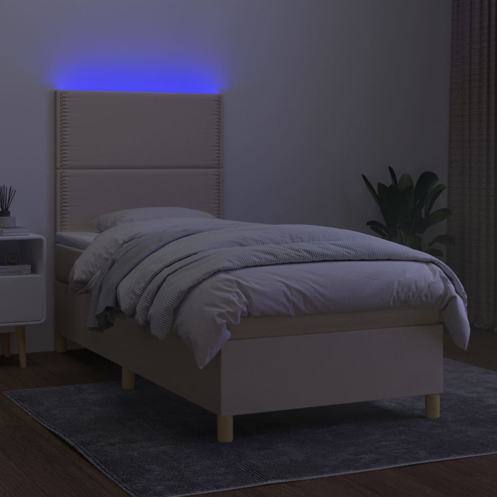 vidaXL Letto a Molle con Materasso e LED Crema 90x200 cm in Tessuto