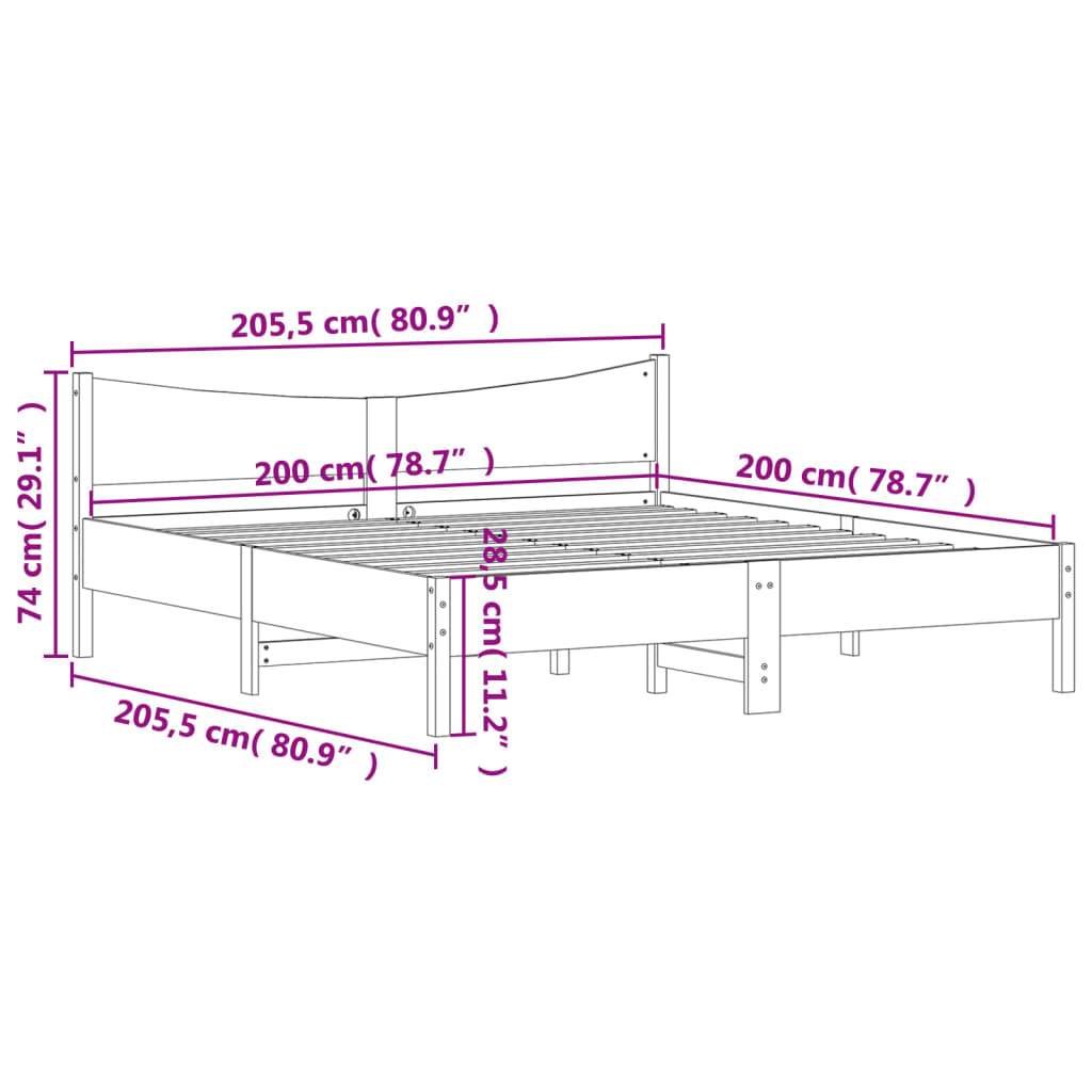 vidaXL Giroletto senza Materasso Bianco 200x200 cm Legno Massello Pino