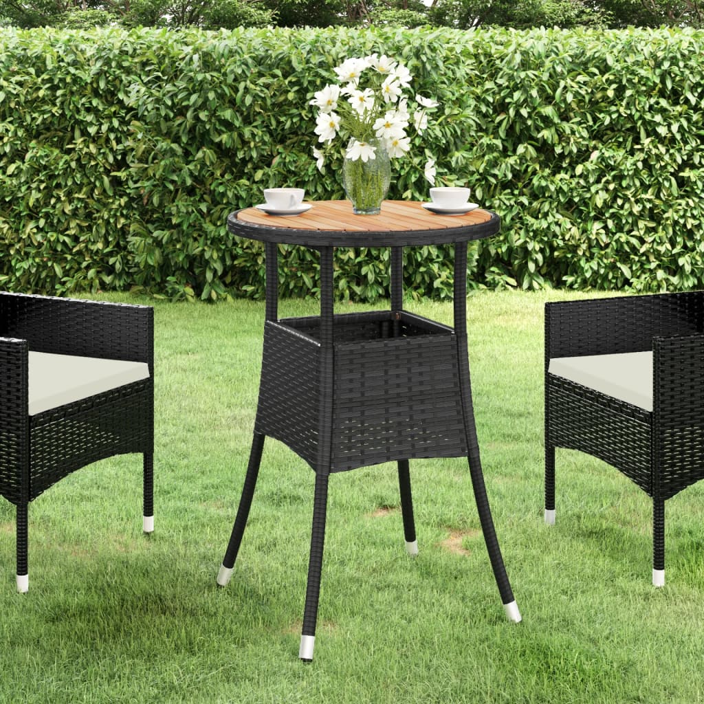 vidaXL Tavolo Giardino Ø60x75 cm Massello Acacia e Polyrattan Nero