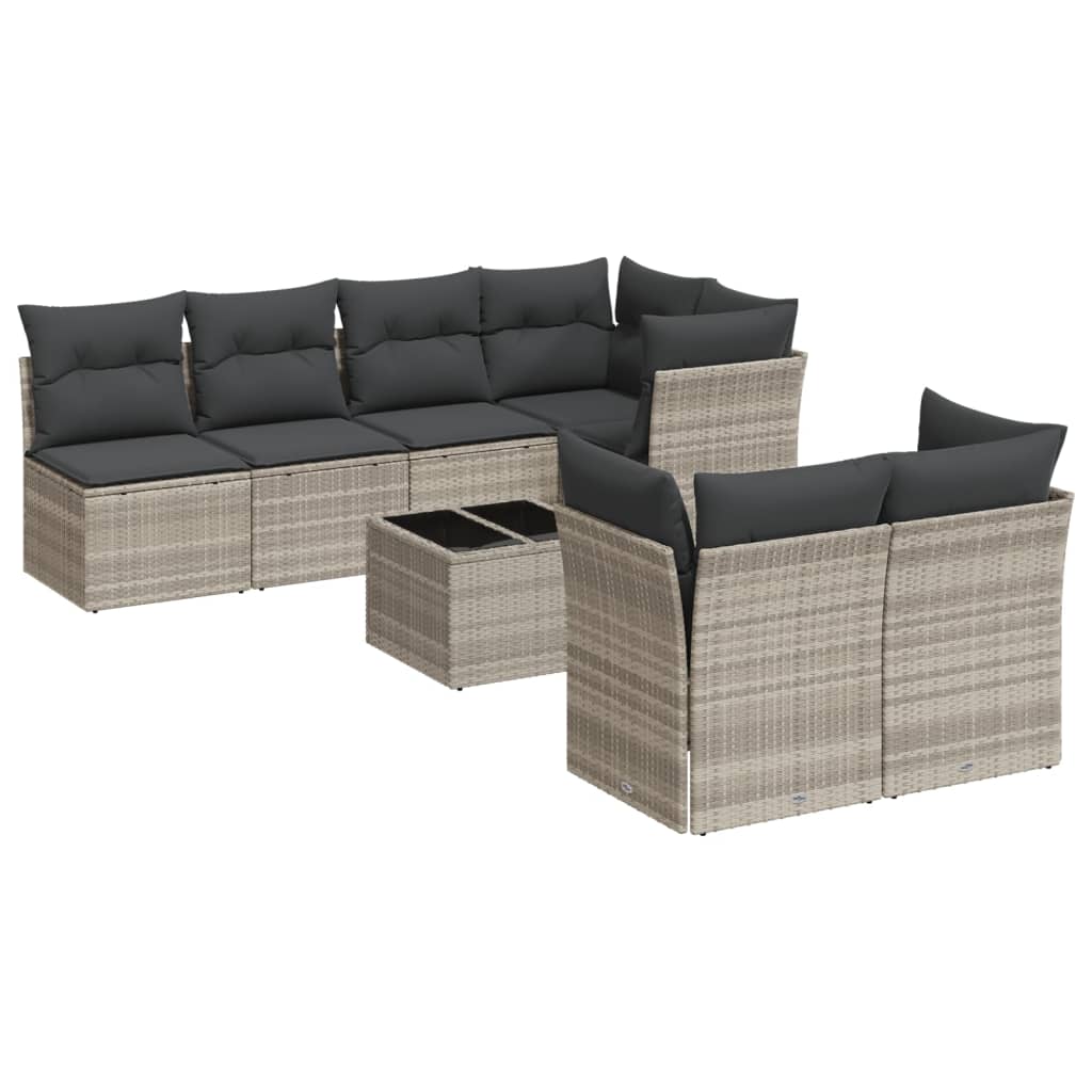 vidaXL Set Divano da Giardino 8pz con Cuscini Grigio Chiaro Polyrattan