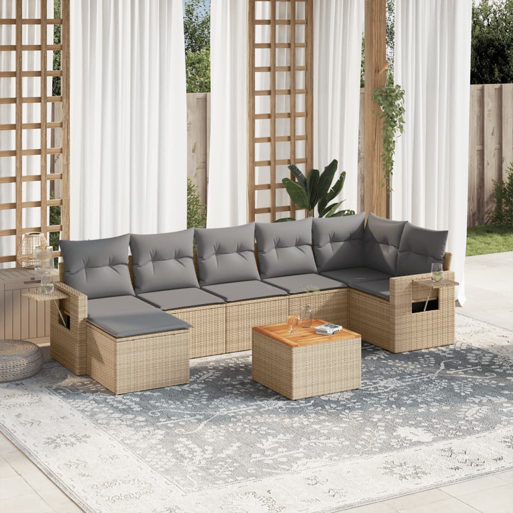 vidaXL Set Divano da Giardino 8 pz con Cuscini Beige in Polyrattan