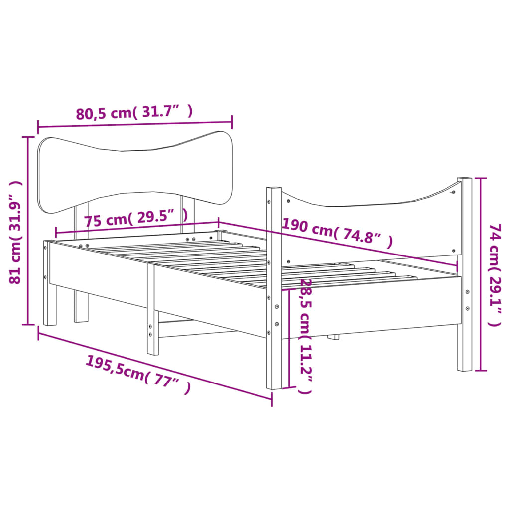 vidaXL Letto senza Materasso Marrone Cera 75x190 cm in Legno di Pino