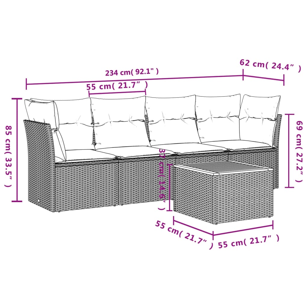 vidaXL Set Divano da Giardino 5 pz con Cuscini Beige Misto Polyrattan