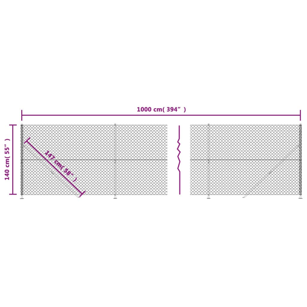 vidaXL Recinzione a Rete con Flangia Antracite 1,4x10 m