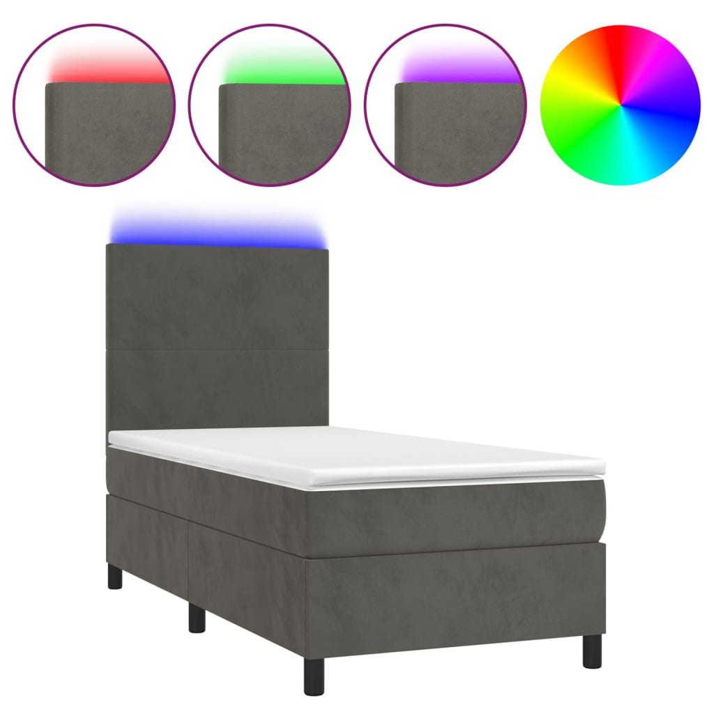 vidaXL Letto a Molle con Materasso e LED Grigio Scuro 80x200cm Velluto