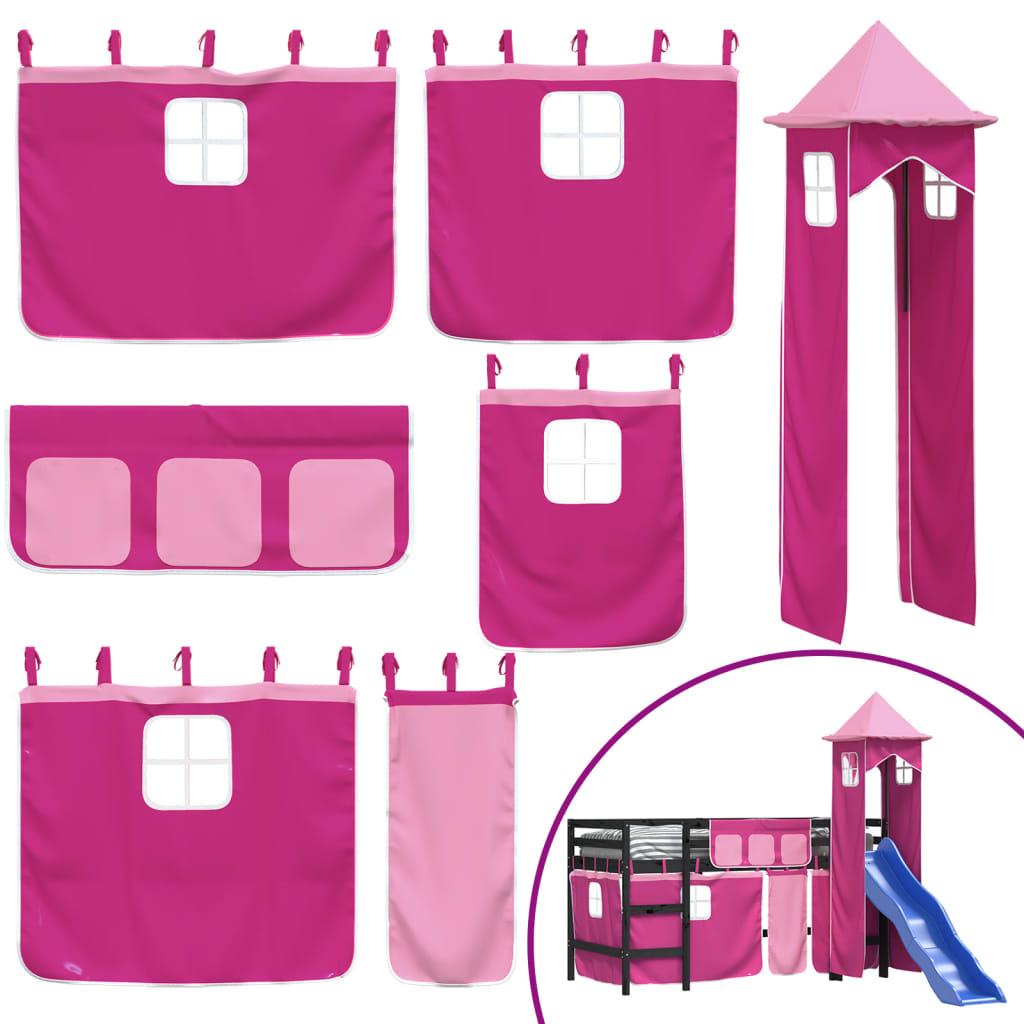 vidaXL Letto a Soppalco con Torre Bambini Rosa 90x190cm Massello Pino