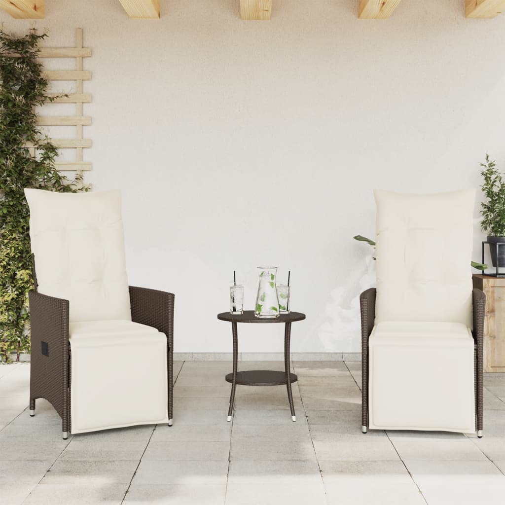 vidaXL Set Bistrò 3 pz con Cuscini Marrone in Polyrattan