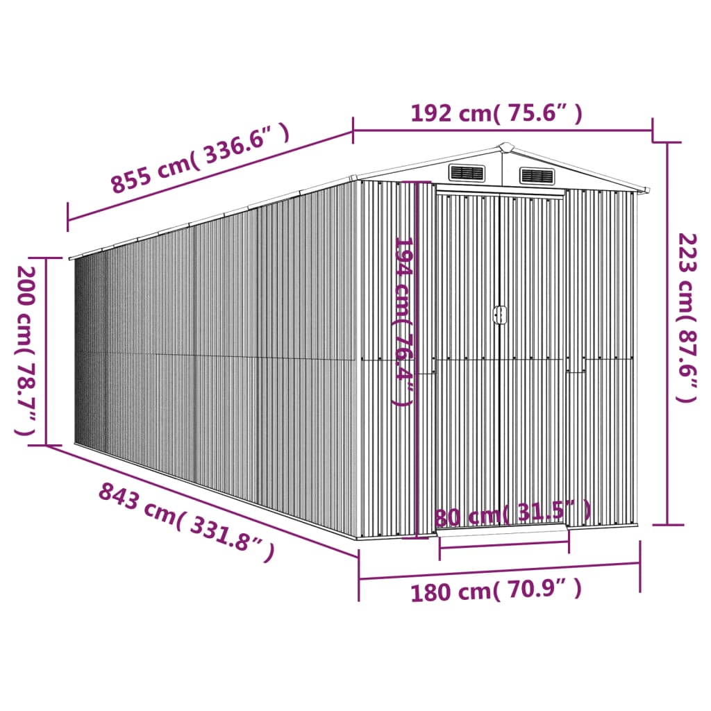 vidaXL Capanno Giardino Marrone Chiaro 192x855x223 cm Acciaio Zincato