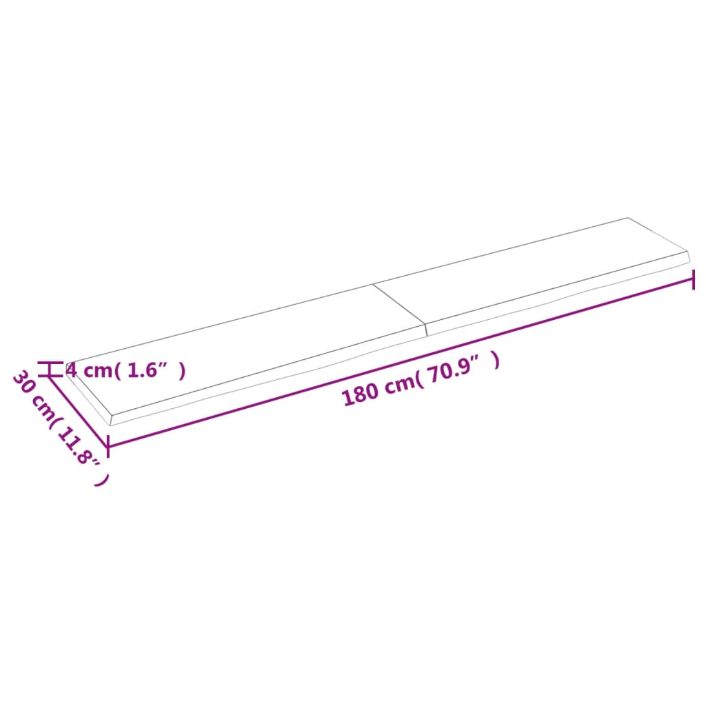 vidaXL Piano Bagno 180x30x(2-4) cm in Legno Massello Non Trattato