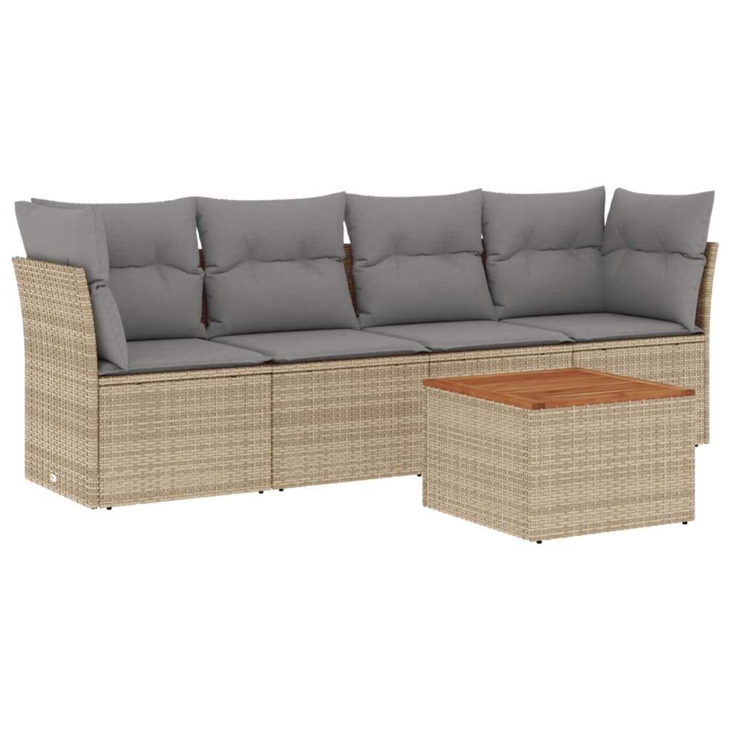 vidaXL Set Divano da Giardino 5 pz con Cuscini Beige Misto Polyrattan