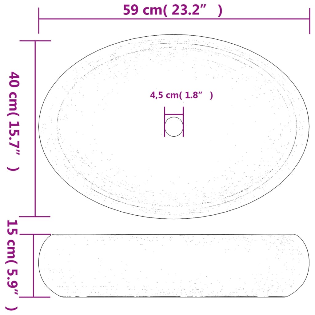 vidaXL Lavabo da Appoggio Marrone Ovale 59x40x15 cm Ceramica