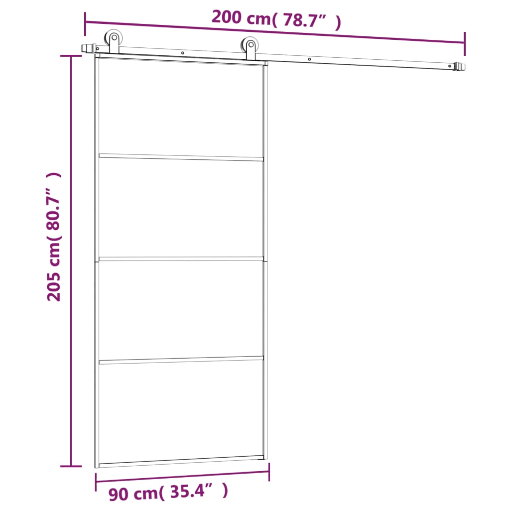 vidaXL Porta Scorrevole con Ferramenta 90x205cm Vetro ESG Alluminio