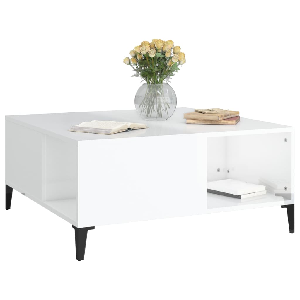 vidaXL Tavolino Salotto Bianco Lucido 80x80x36,5 cm Legno Multistrato