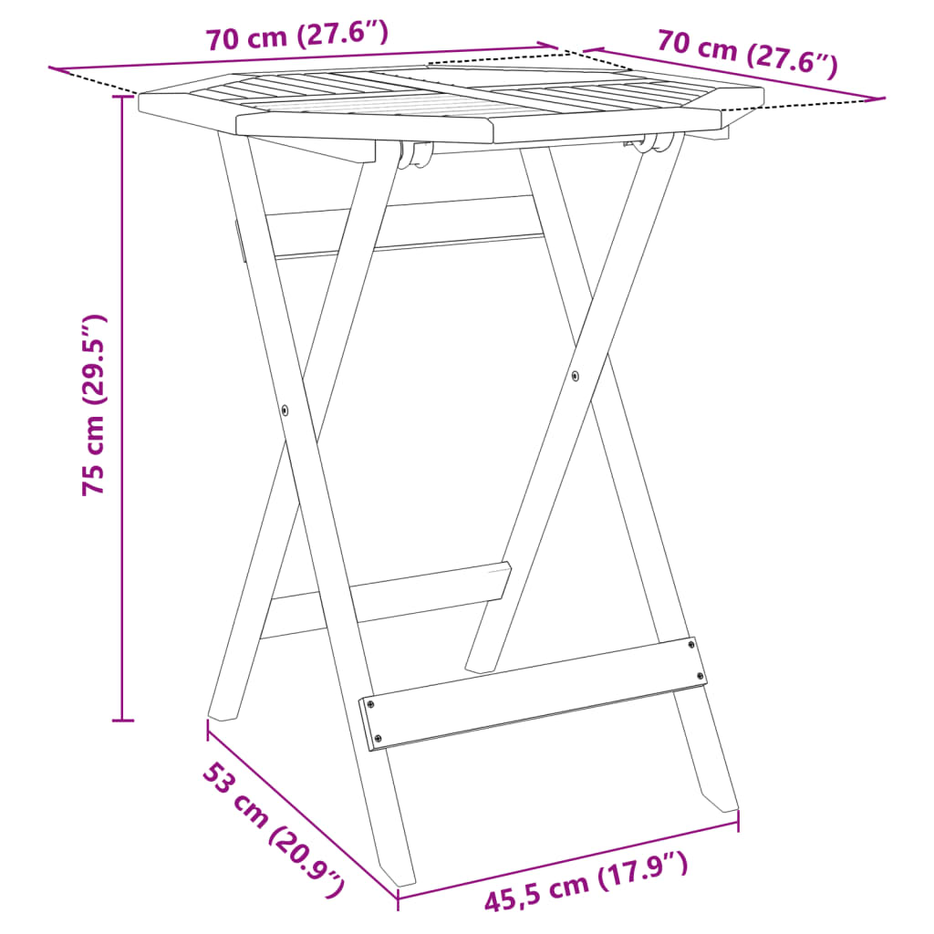 vidaXL Tavolo da Giardino Pieghevole Ø70x75cm Legno Massello di Acacia