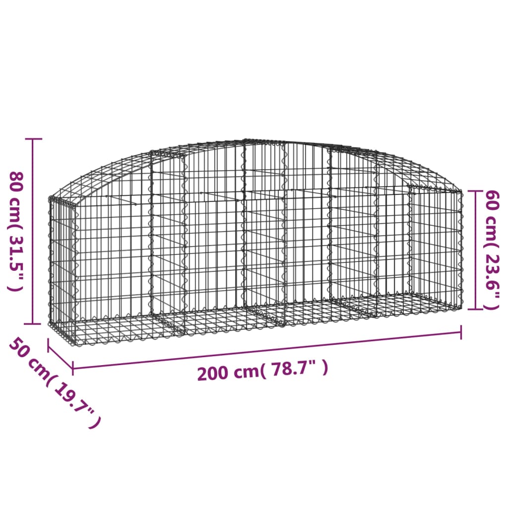 vidaXL Cesto Gabbione ad Arco 200x50x60/80 cm Ferro Zincato