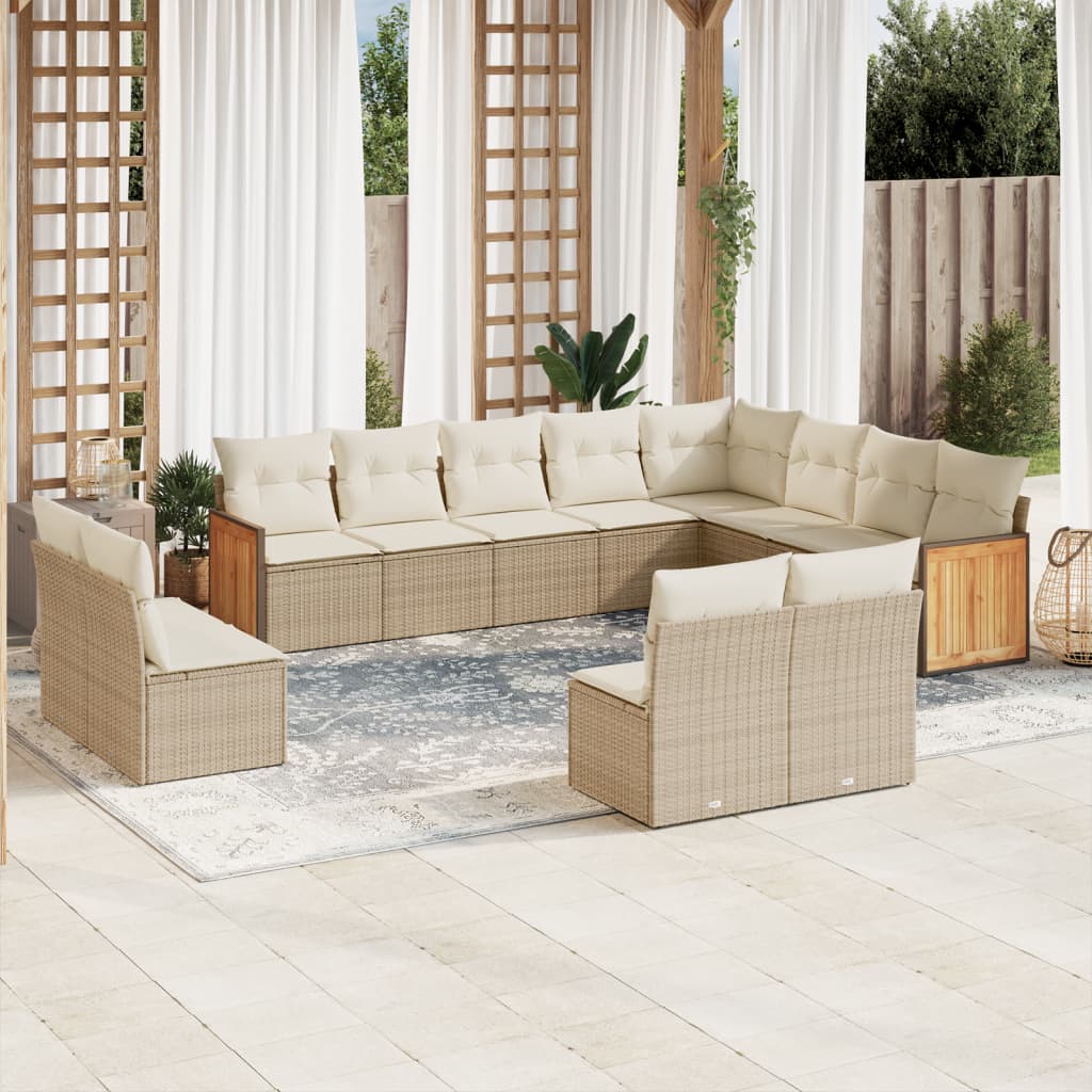 vidaXL Set Divani da Giardino 12 pz con Cuscini Beige in Polyrattan