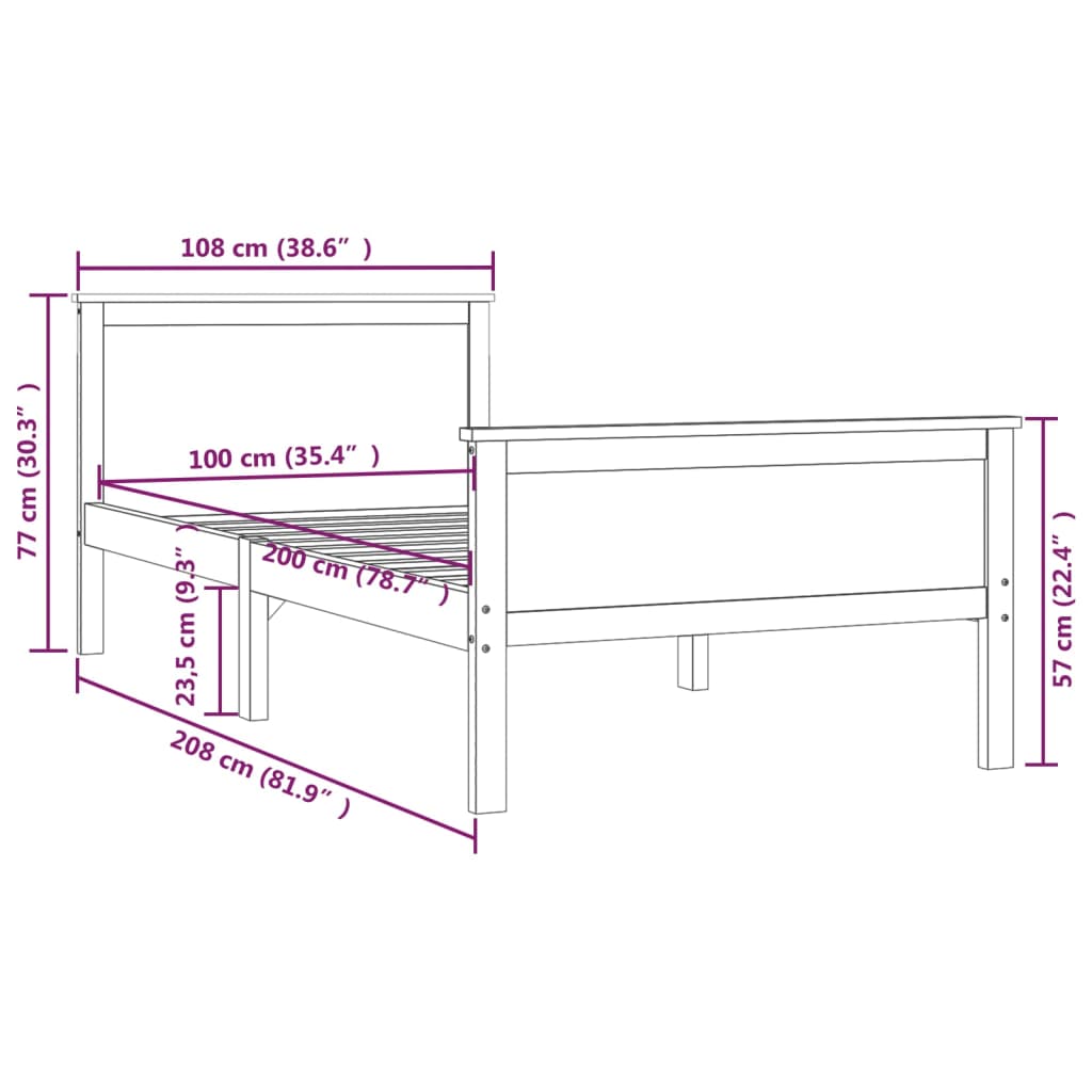 vidaXL Giroletto in Legno Massello di Pino 100x200 cm