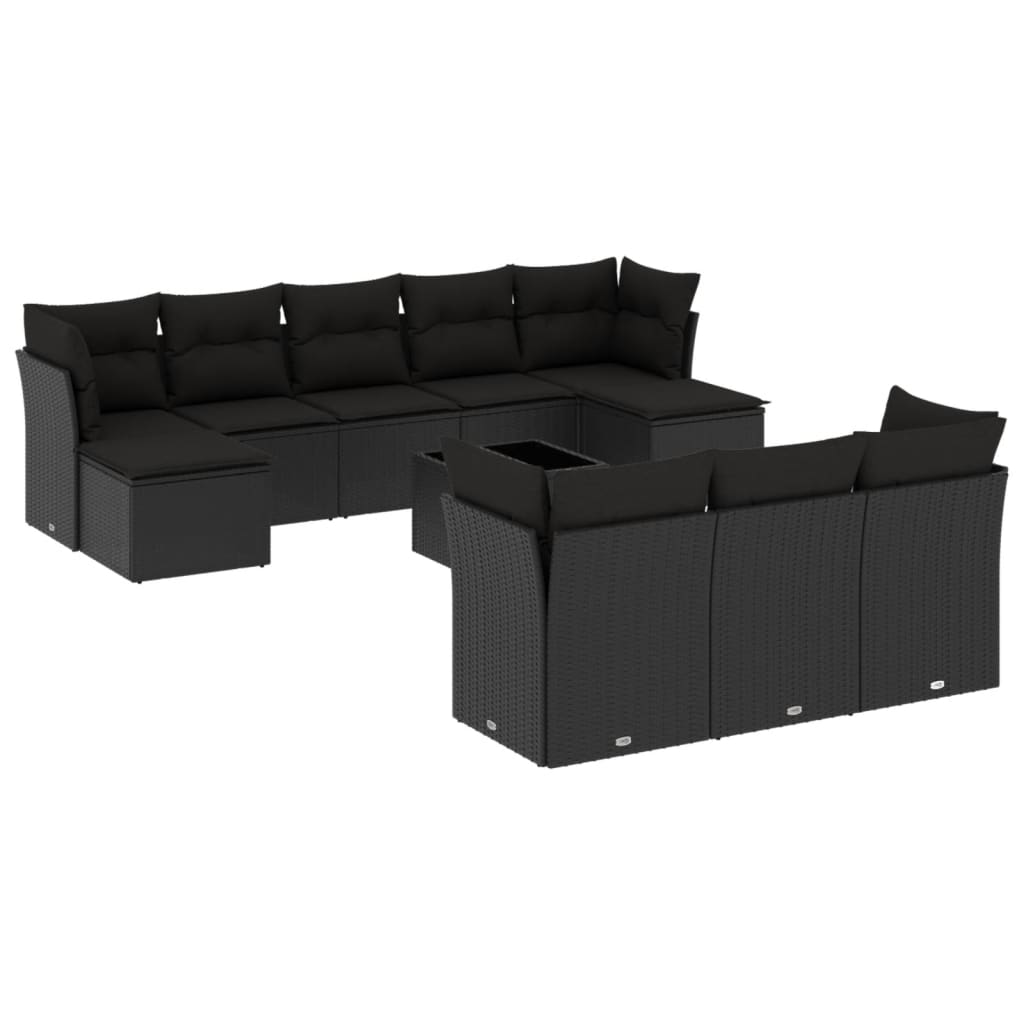 vidaXL Set Divani da Giardino 11 pz con Cuscini in Polyrattan Nero