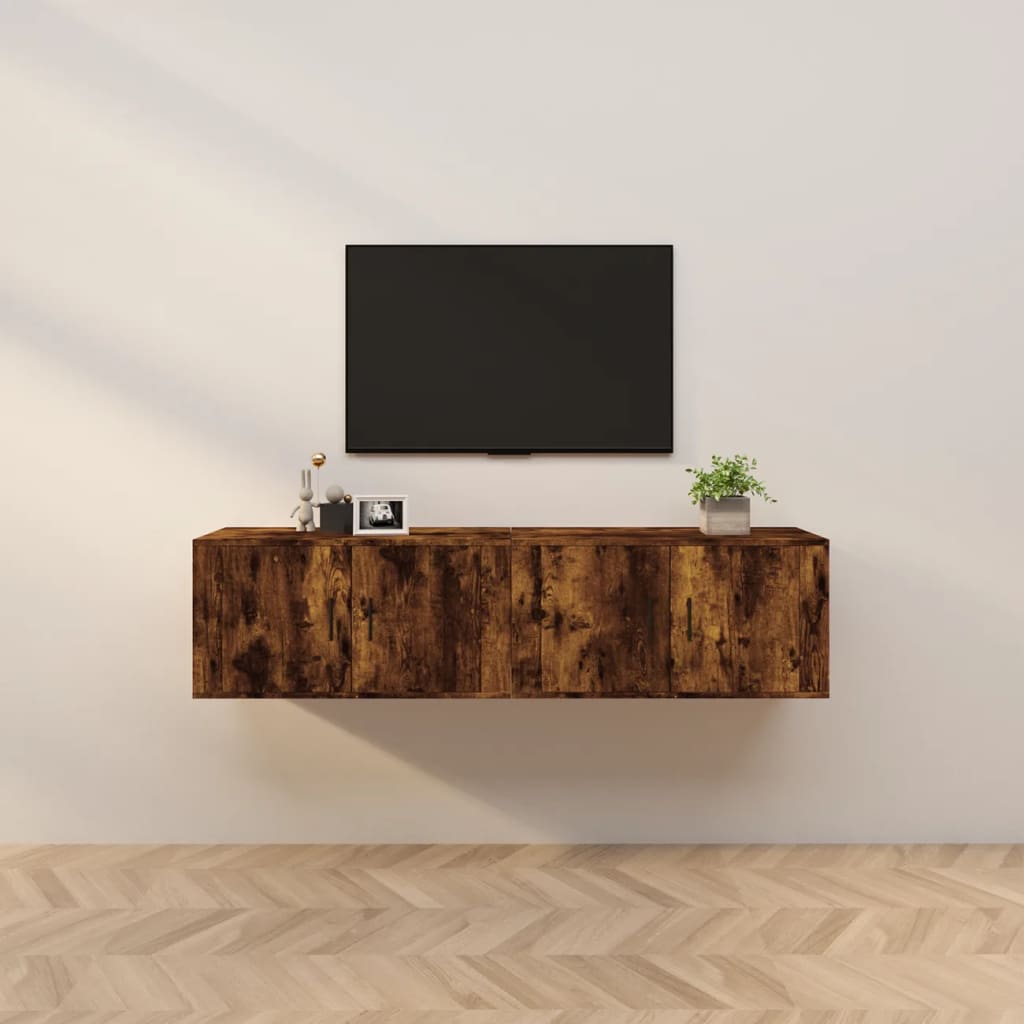 vidaXL Mobili Porta TV a Parete 2 pz Rovere Fumo 80x34,5x40 cm