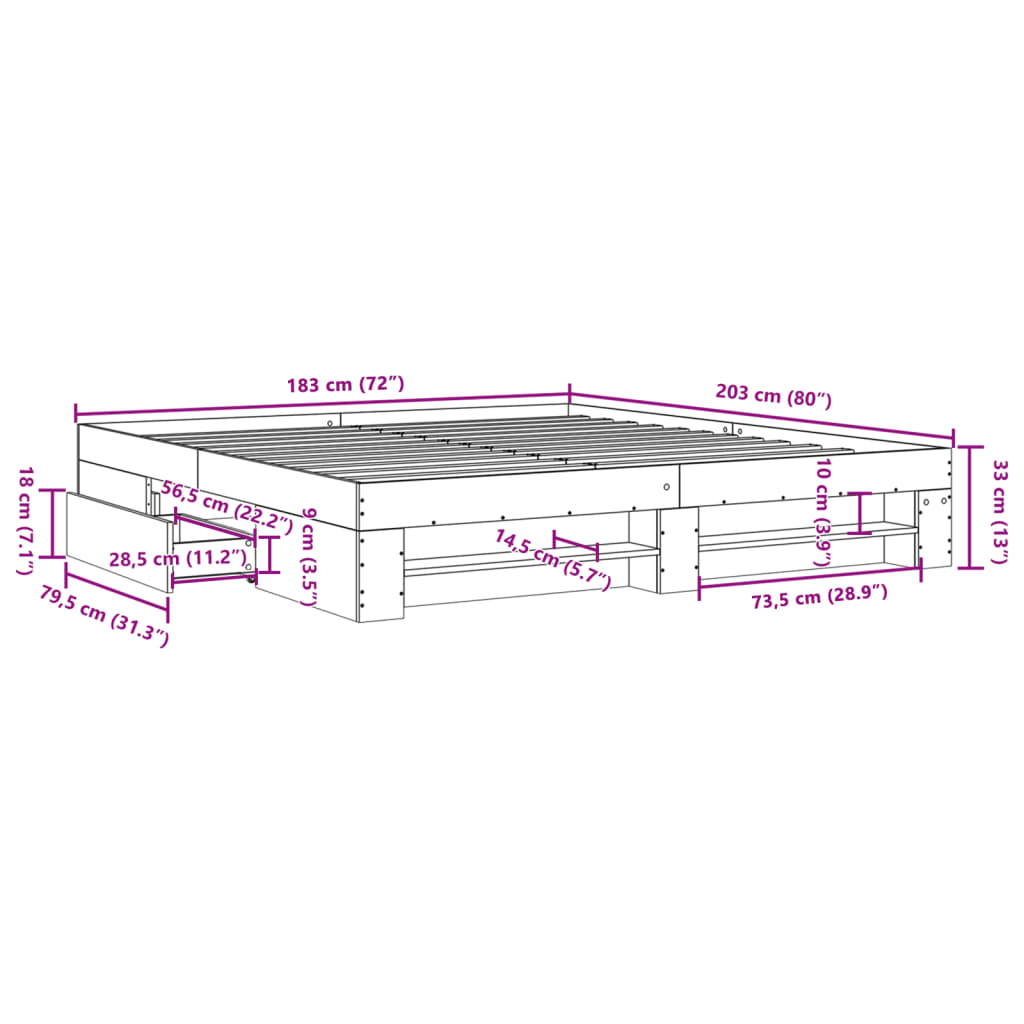 vidaXL Giroletto Grigio Cemento 180x200 cm in Legno Multistrato