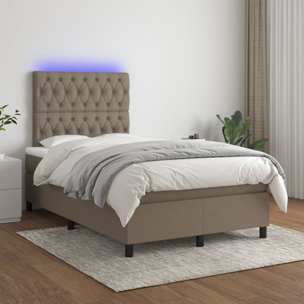 vidaXL Letto a Molle con Materasso e LED Tortora 120x200cm in Tessuto