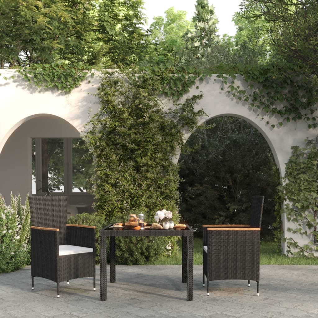 vidaXL Set Mobili da Giardino 3 pz con Cuscini in Polyrattan Nero