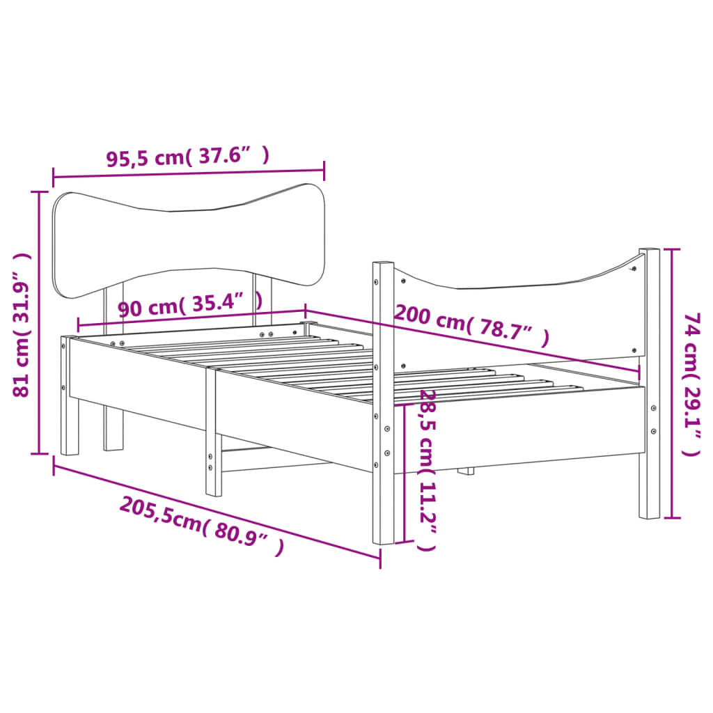 vidaXL Giroletto senza Materasso Bianco 90x200 cm Legno Massello Pino