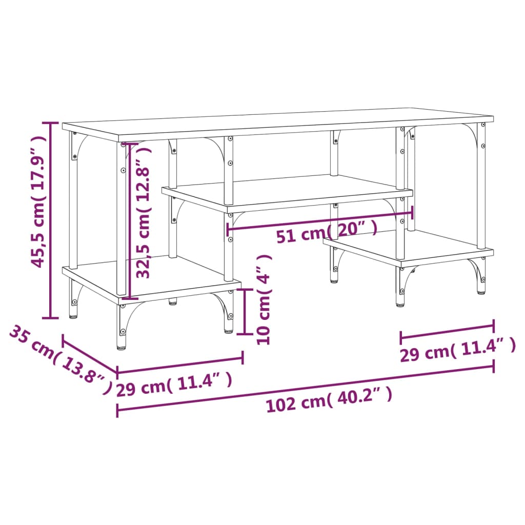 vidaXL Mobile Porta TV Rovere Fumo 102x35x45,5 cm in Legno Multistrato