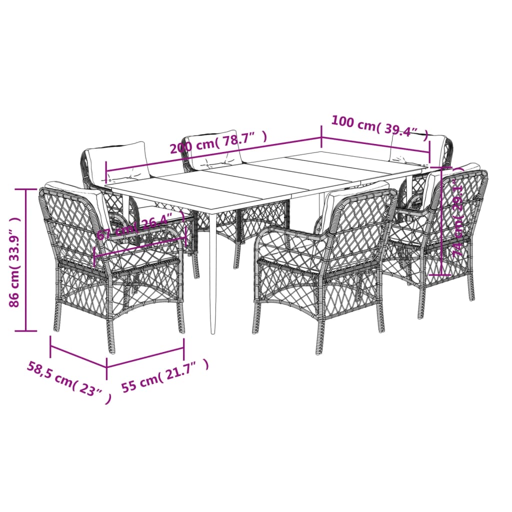 vidaXL Set da Pranzo da Giardino 7 pz Nero con Cuscini in Polyrattan