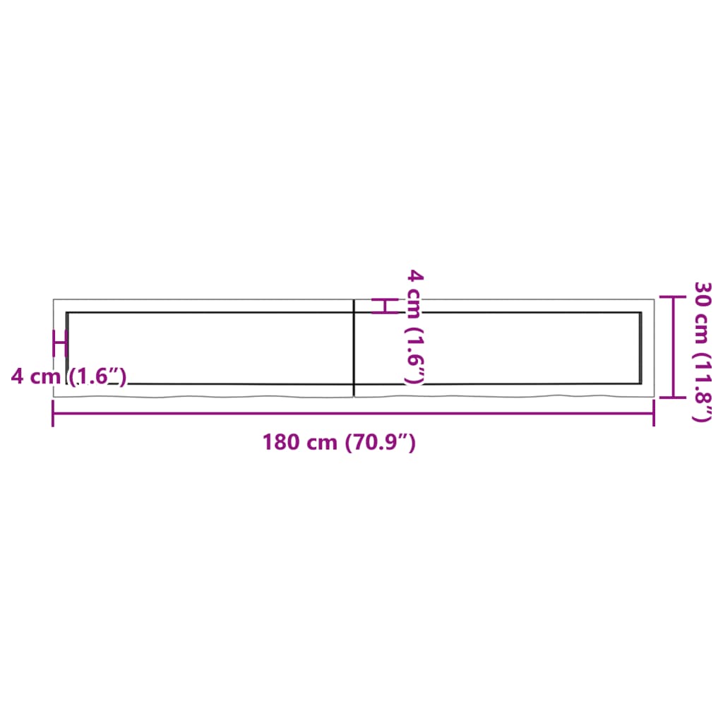 vidaXL Piano Bagno 180x30x(2-6) cm in Legno Massello Non Trattato