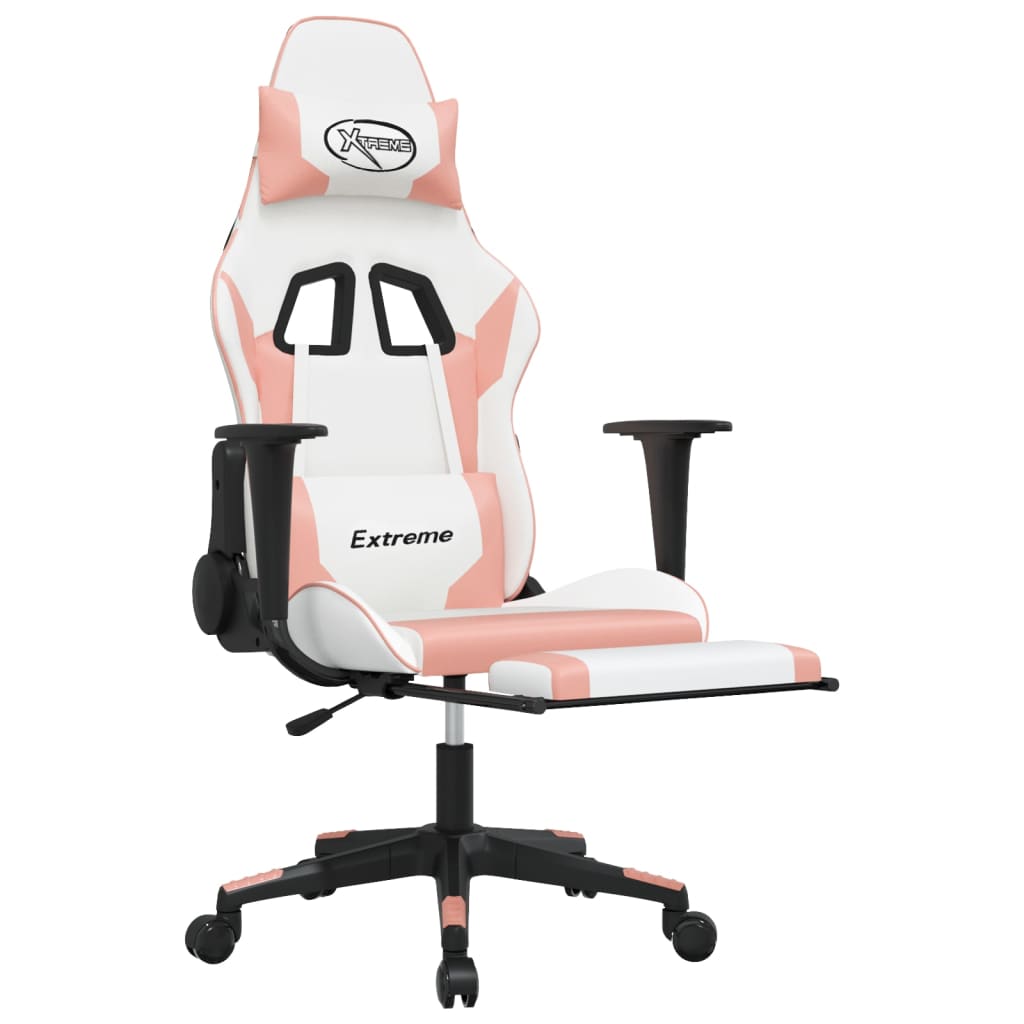 vidaXL Sedia da Gaming con Poggiapiedi Bianco e Rosa in Similpelle