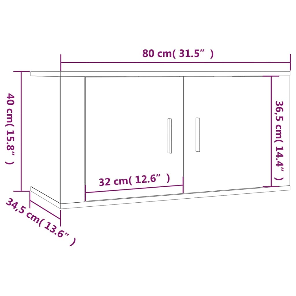 vidaXL Mobili Porta TV a Parete 2 pz Grigio Cemento 80x34,5x40 cm