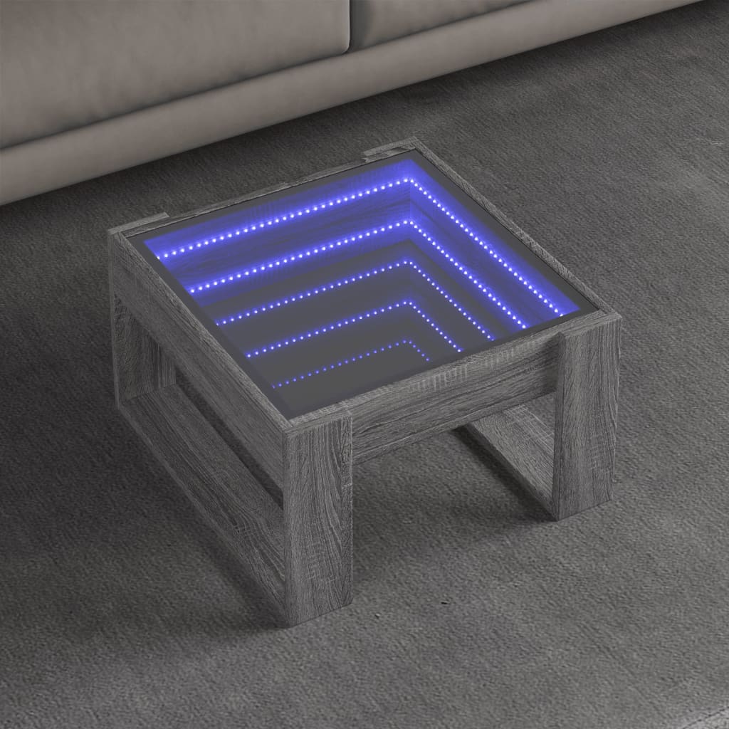 vidaXL Tavolino da Salotto con LED Infinity Grigio Sonoma 50x53x30 cm