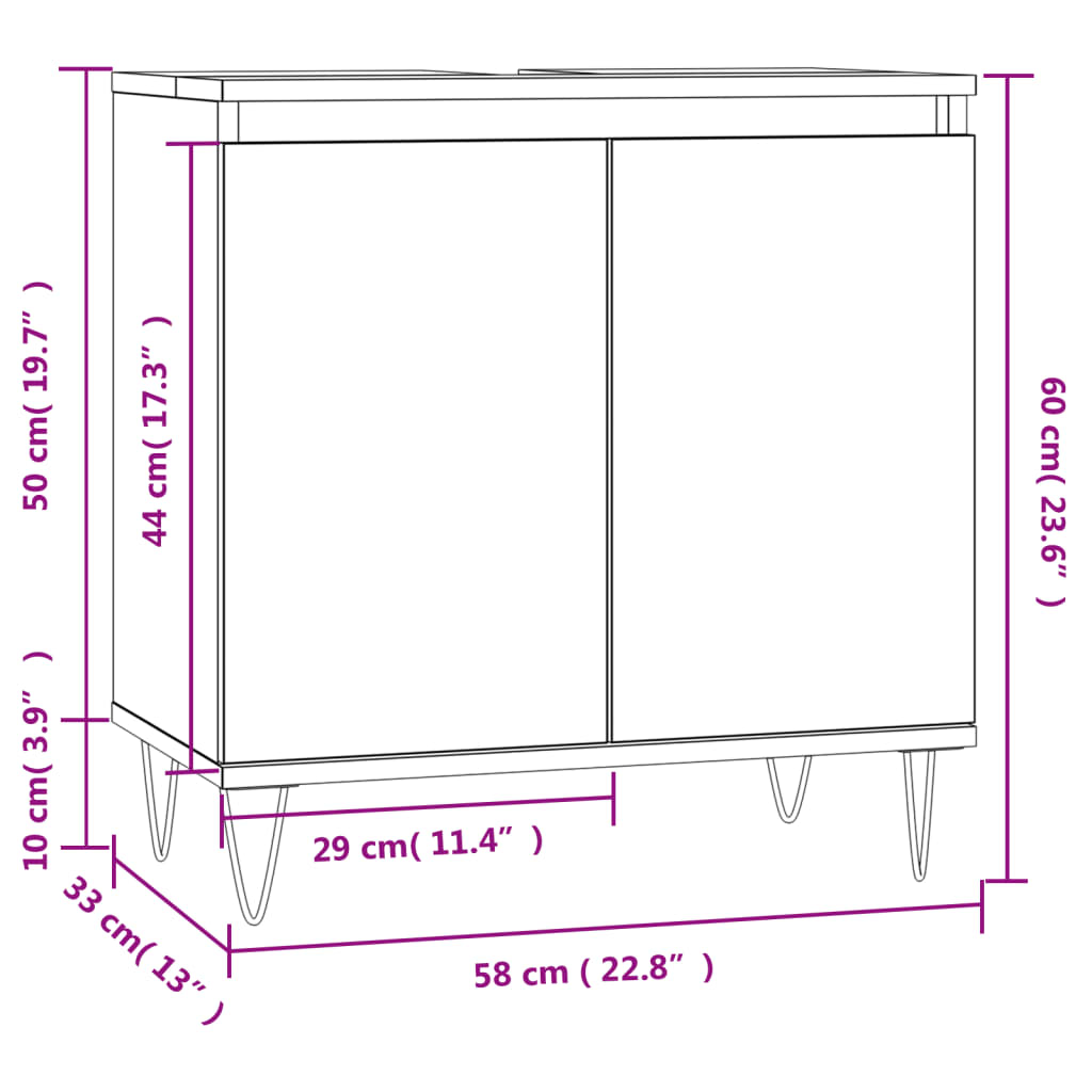 vidaXL Mobile da Bagno Grigio Sonoma 58x33x60 cm in Legno Multistrato