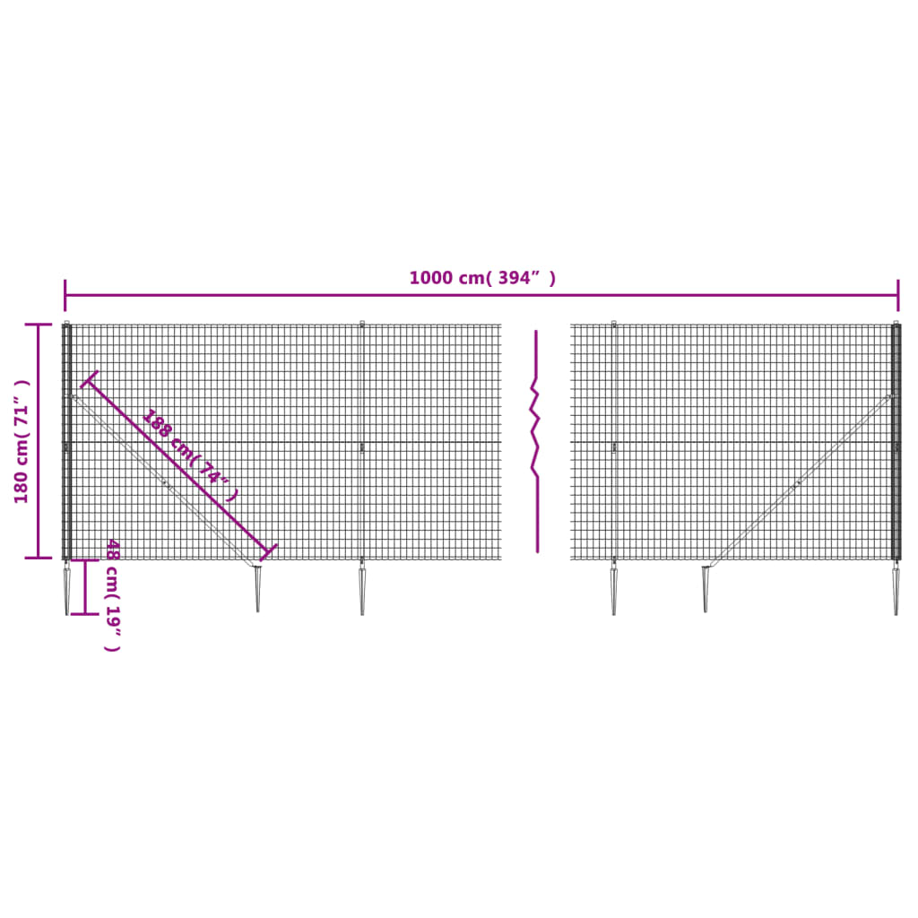 vidaXL Recinzione Metallica con Picchetti Ancoraggio Antracite 1,8x10m