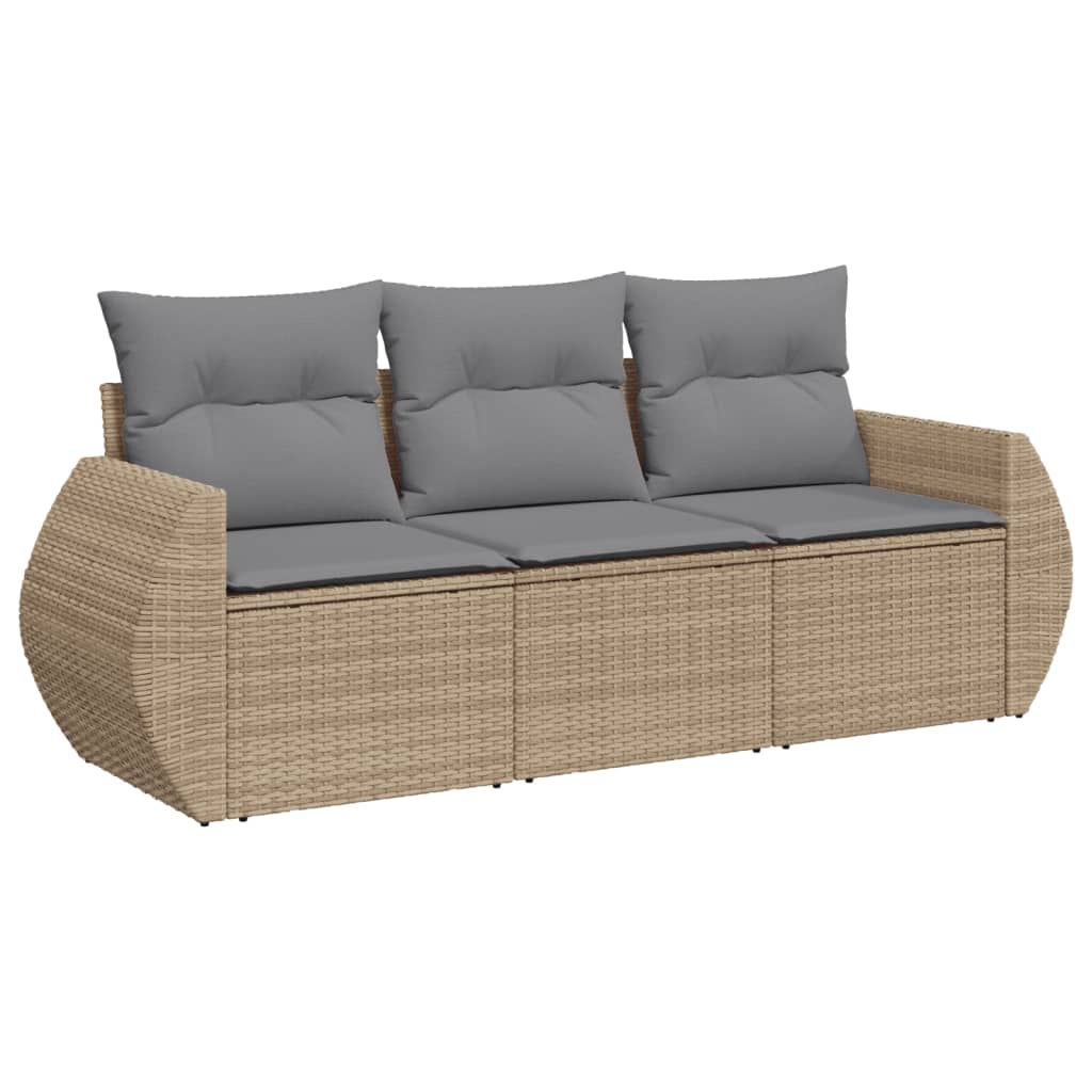 vidaXL Set Divano da Giardino 3 pz con Cuscini Beige in Polyrattan