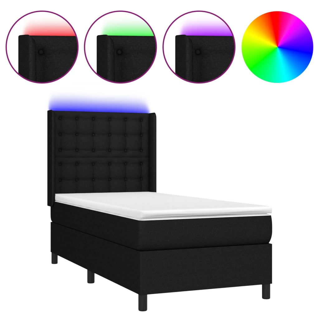 vidaXL Letto a Molle con Materasso e LED Nero 100x200 cm in Tessuto