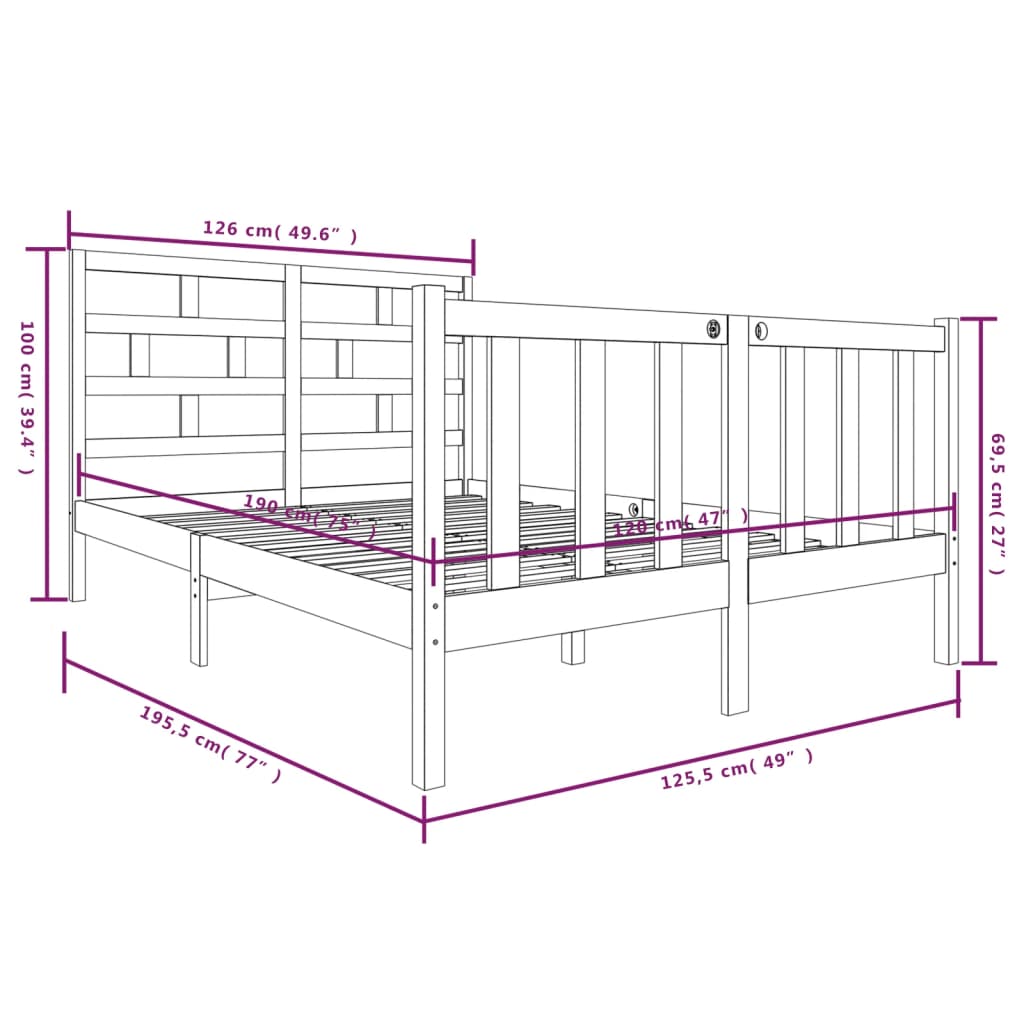 vidaXL Giroletto in Legno Massello di Pino 120x190cm Small Double