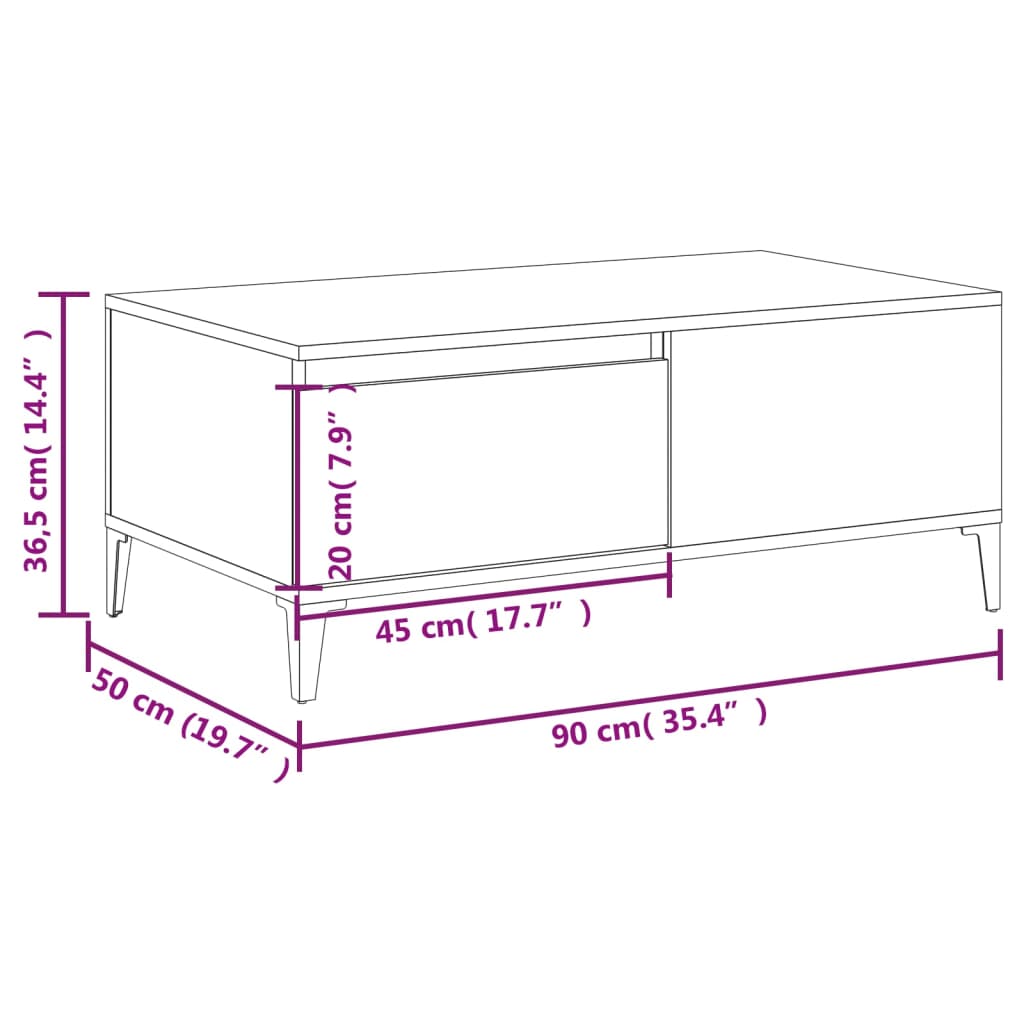 vidaXL Tavolino Salotto Grigio Cemento 90x50x36,5 cm Legno Multistrato