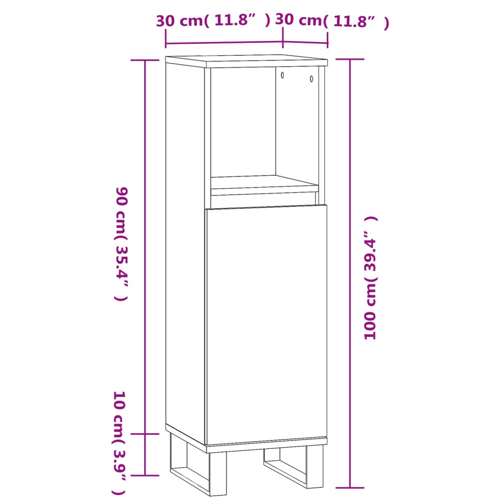 vidaXL Armadietto da Bagno Rovere Sonoma 30x30x100cm Legno Multistrato