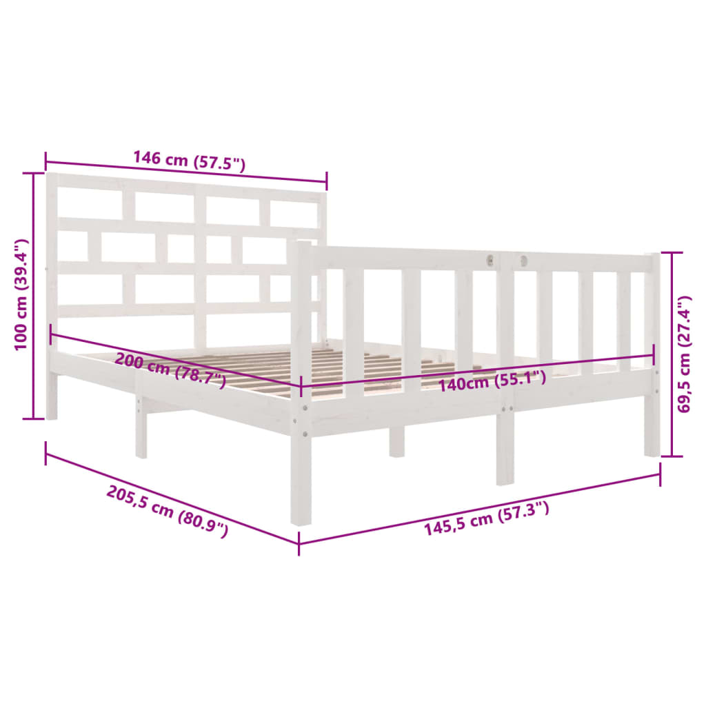 vidaXL Giroletto Bianco in Legno Massello di Pino 140x200 cm