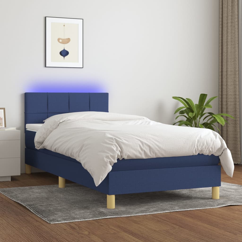 vidaXL Letto a Molle con Materasso e LED Blu 100x200cm in Tessuto